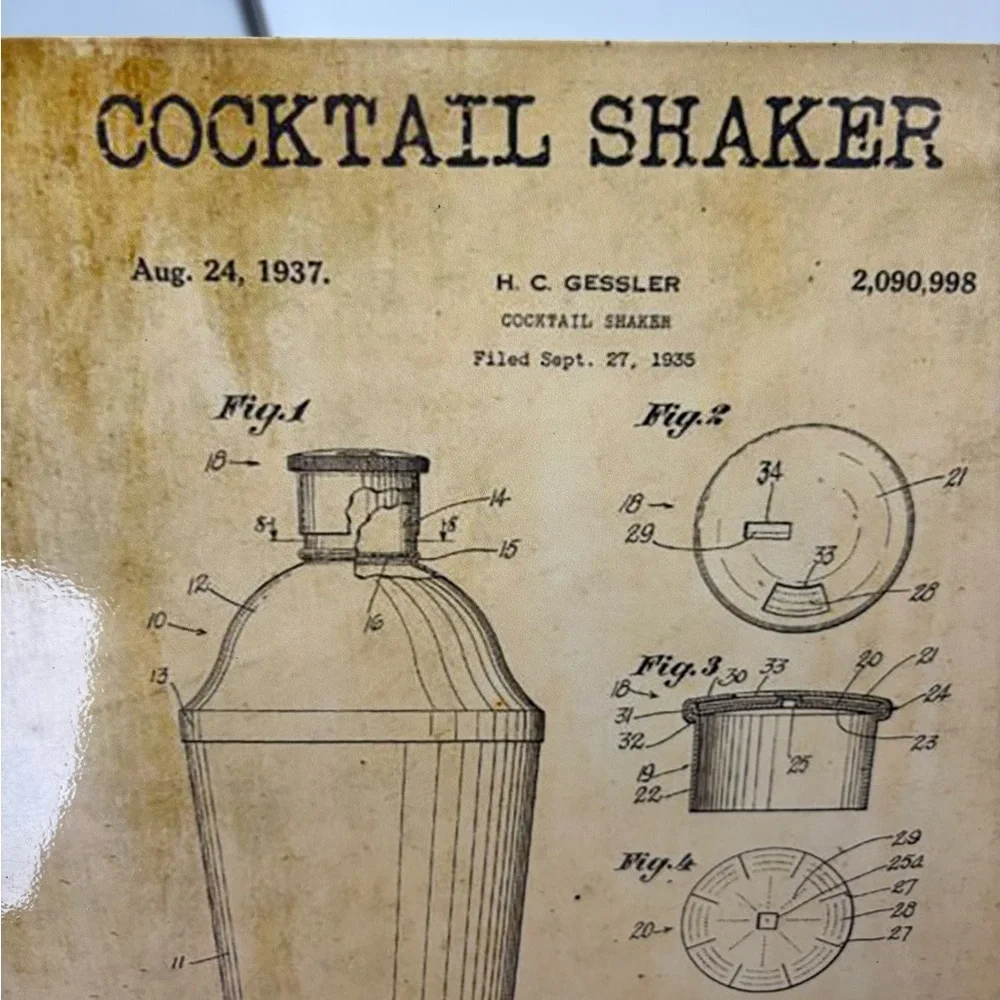 Vintage-Style Cocktail Shaker Patent Metal Sign